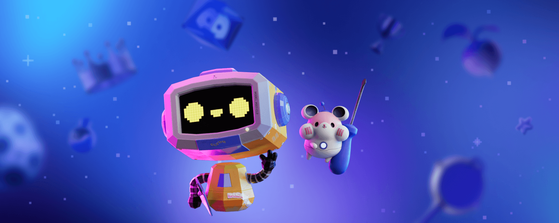 Discord bot hosting illustration with robot and chat bubbles
